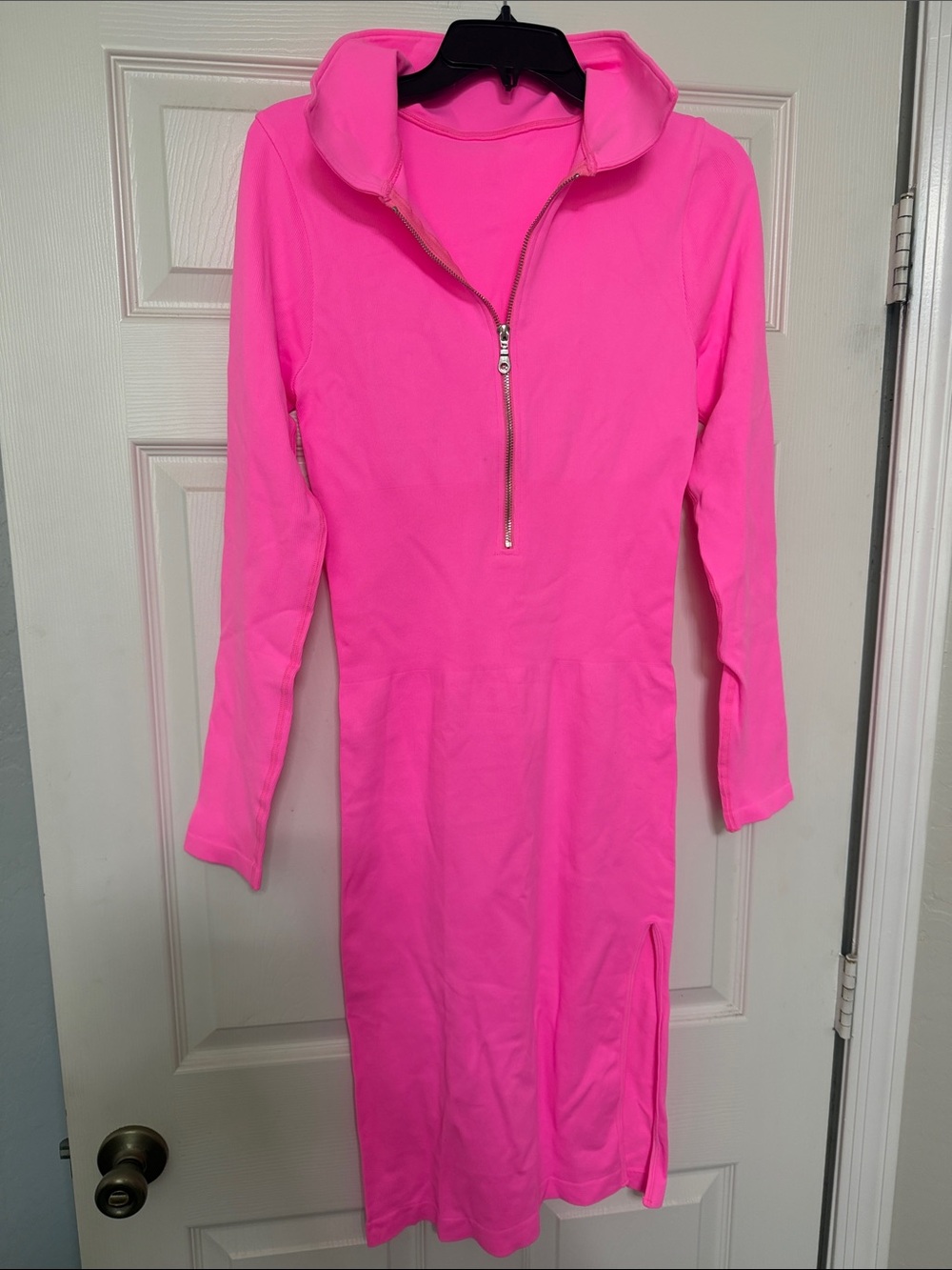 Women's Hot Pink Midi Zip-Front Dress